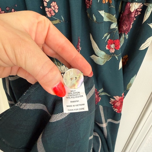 Anthropologie Fig & Flower Floral Plaid Forest Green Midi Dress Large NWT - Picture 6 of 9